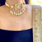 Pink beads kundan choker set with maang tikka