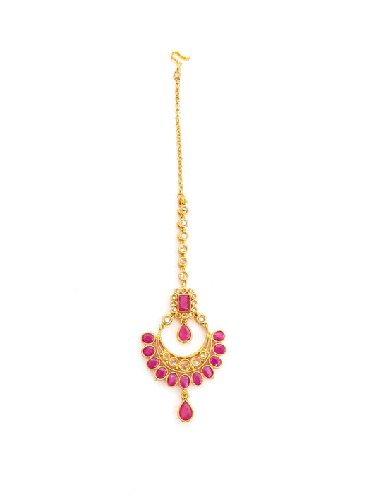 pink kundan chandbali maang tikka