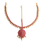 red kemp stone mathapatti - 3 layered tikka with gold beads