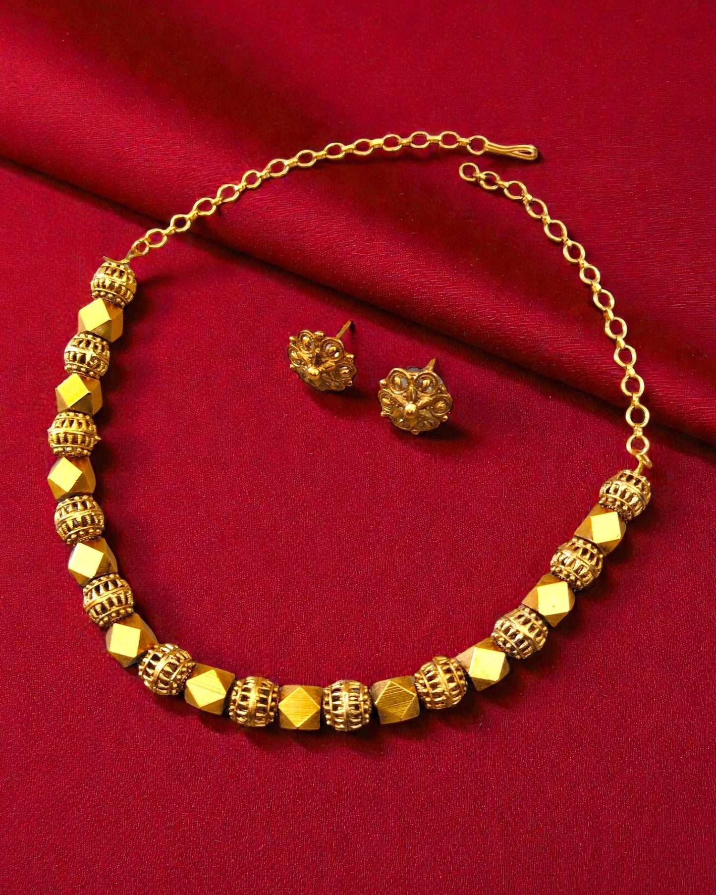plain gold plated necklace set for women