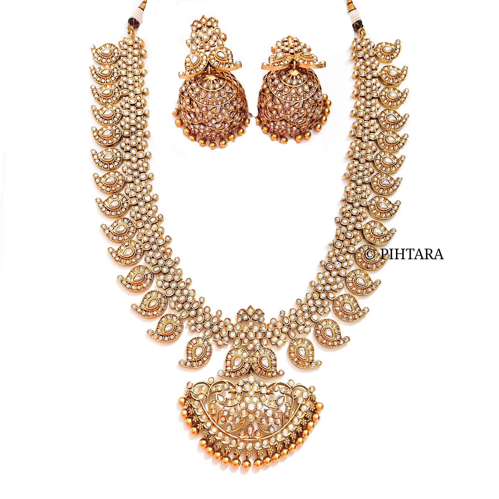 white kundan long mango necklace 