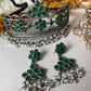 silver oxidised choker set with green stones