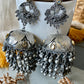 big oversized oxidised jhumka earrings with kundan stones