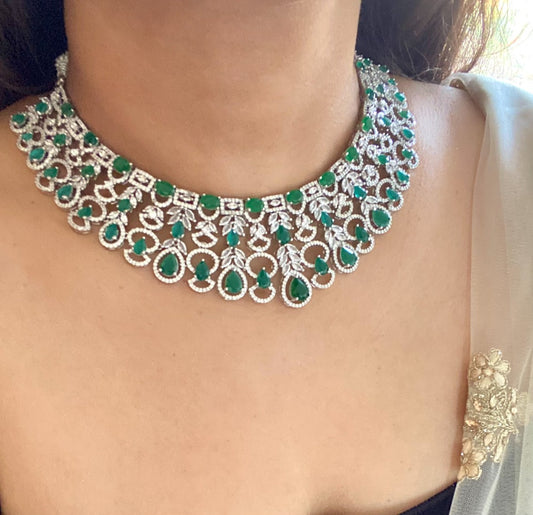 artificial green emerald diamond necklace set for wedding