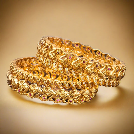 gold plated broad bridal kada bangles