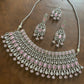 bridal artificial diamond necklace set with pink stones