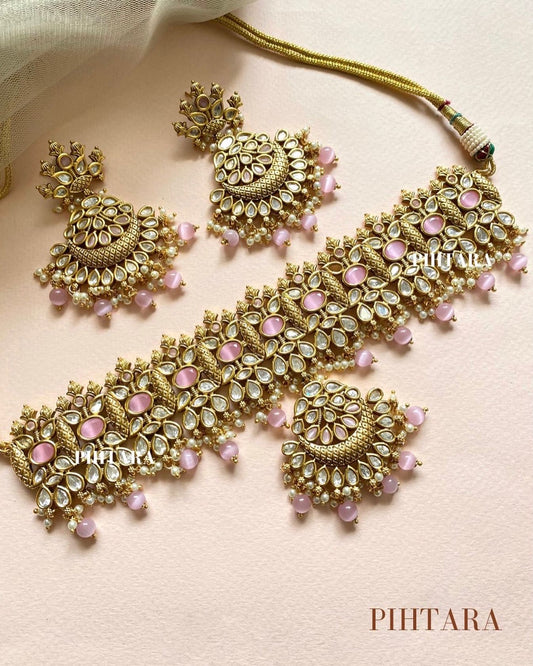 pink kundan choker set