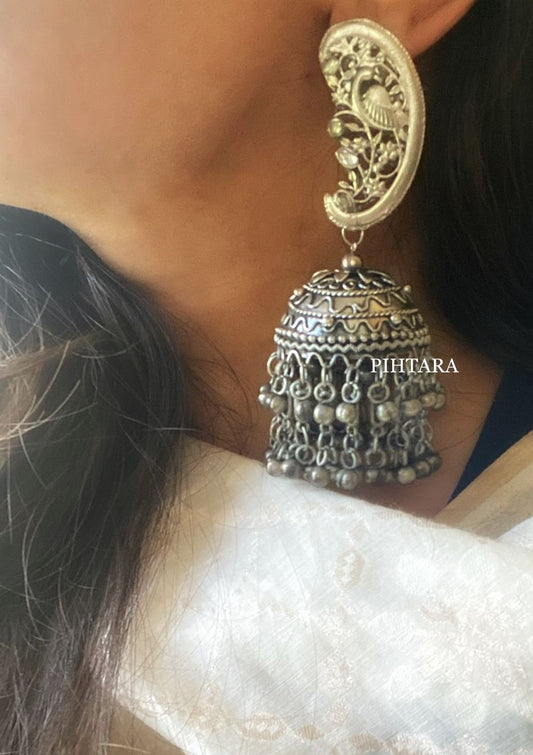 big oversized oxidised jhumka earrings