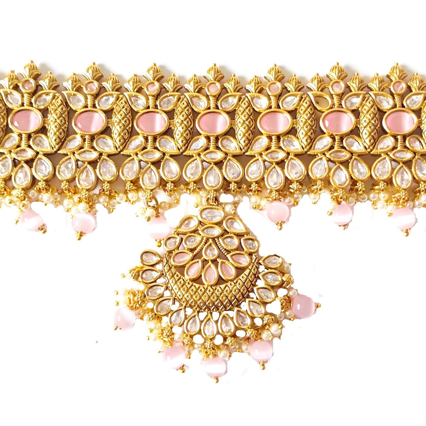pink kundan choker set