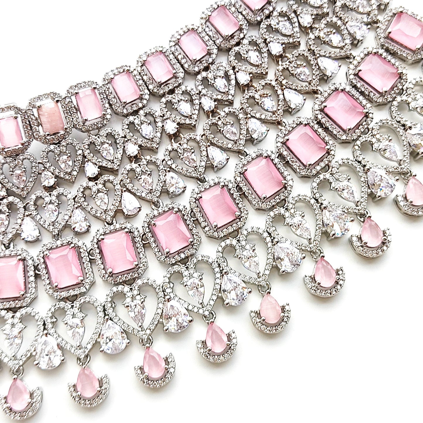 bridal artificial diamond necklace set with pink stones