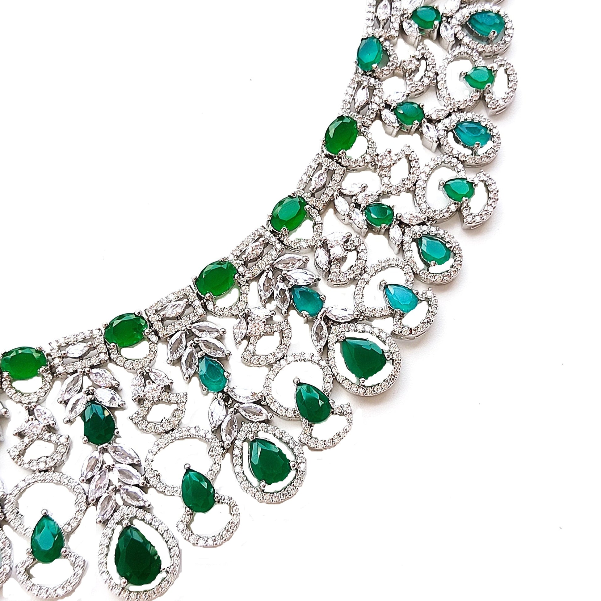 artificial green emerald diamond necklace set for wedding