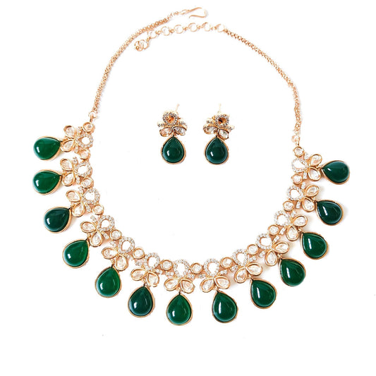 green stone kundan necklace online