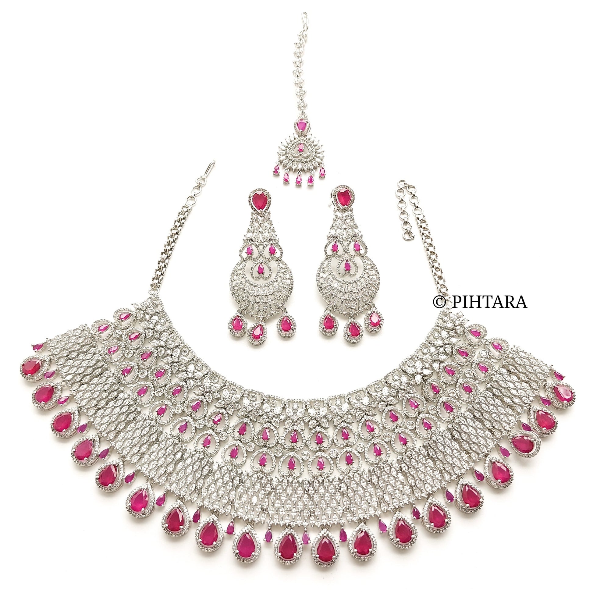white stones bridal diamond choker set with ruby stones