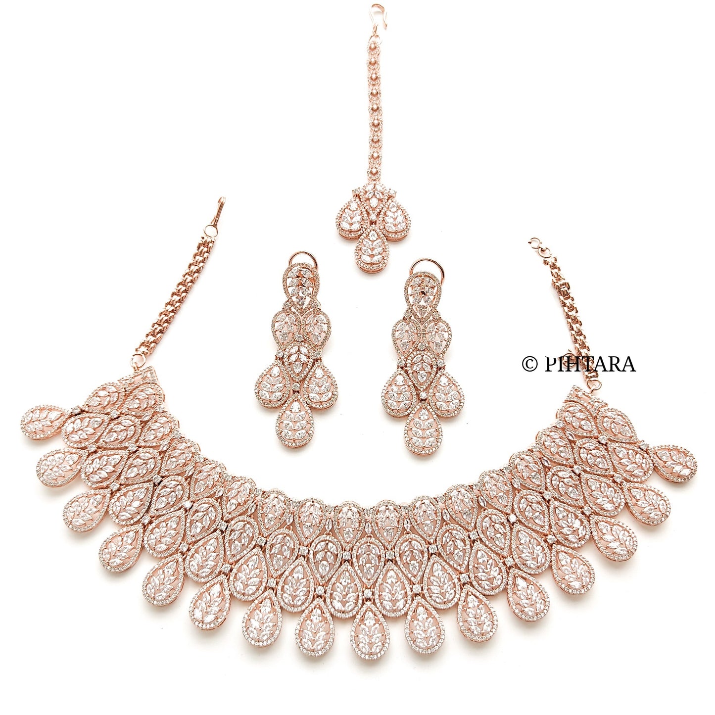 rose gold bridal choker set with tikka