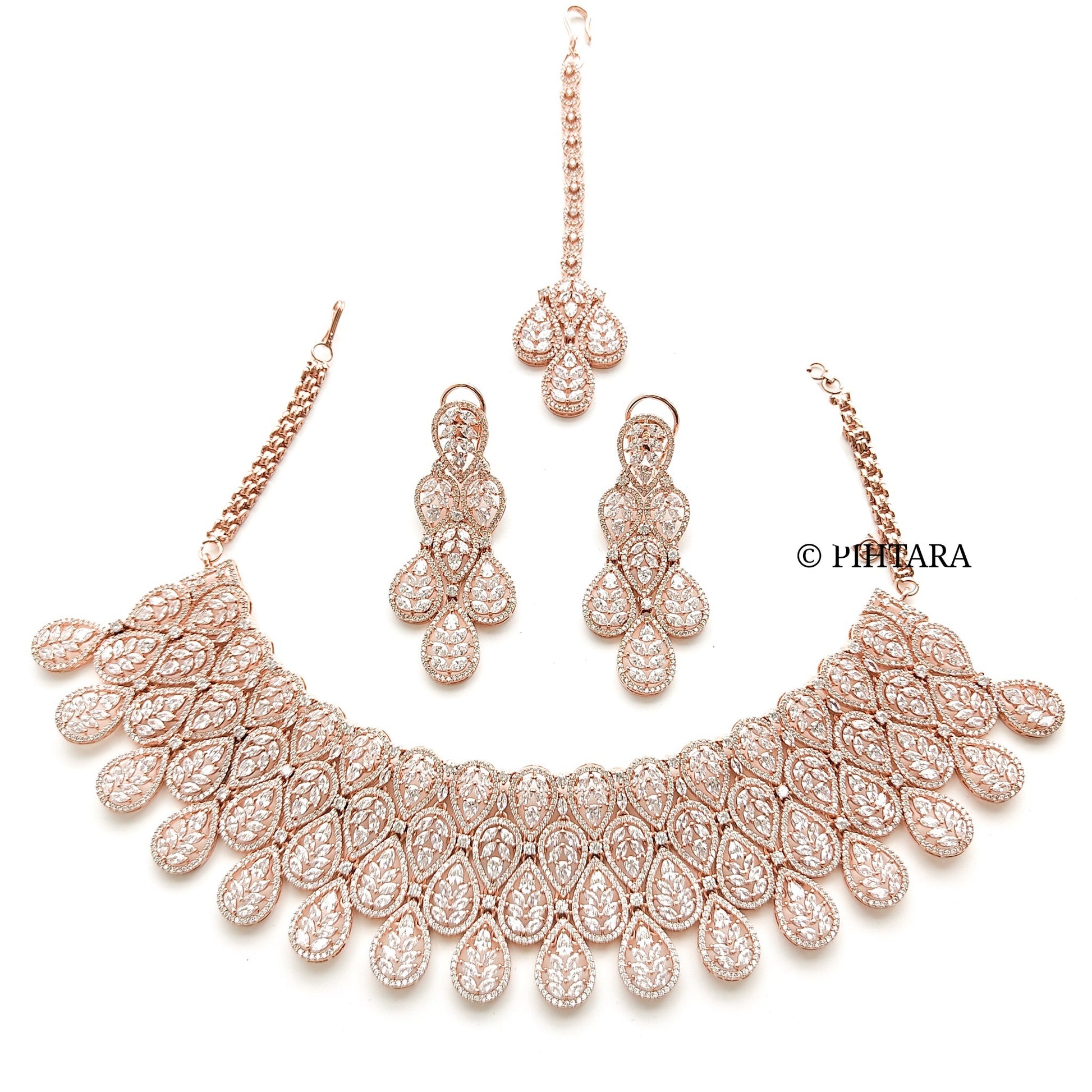 rose gold bridal choker set with tikka