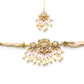 Pink beads kundan choker set with maang tikka