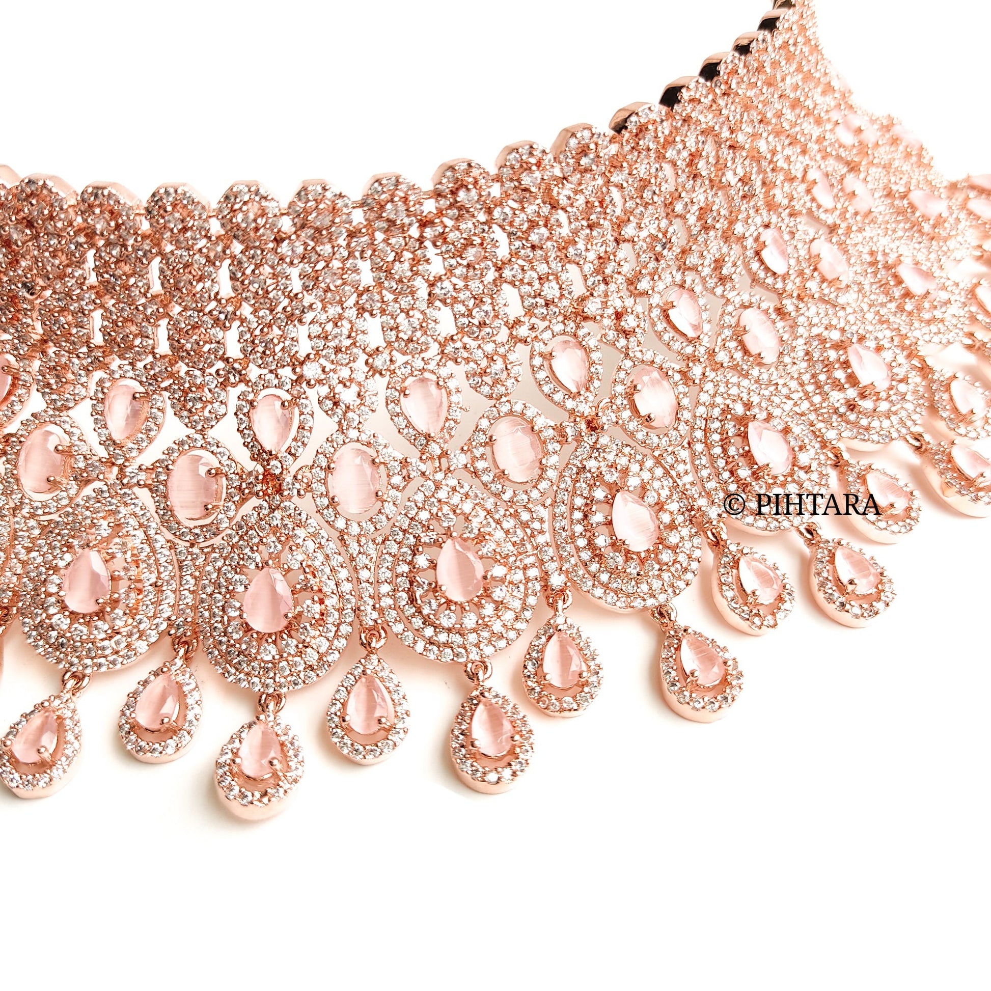 rose gold pink stone choker set