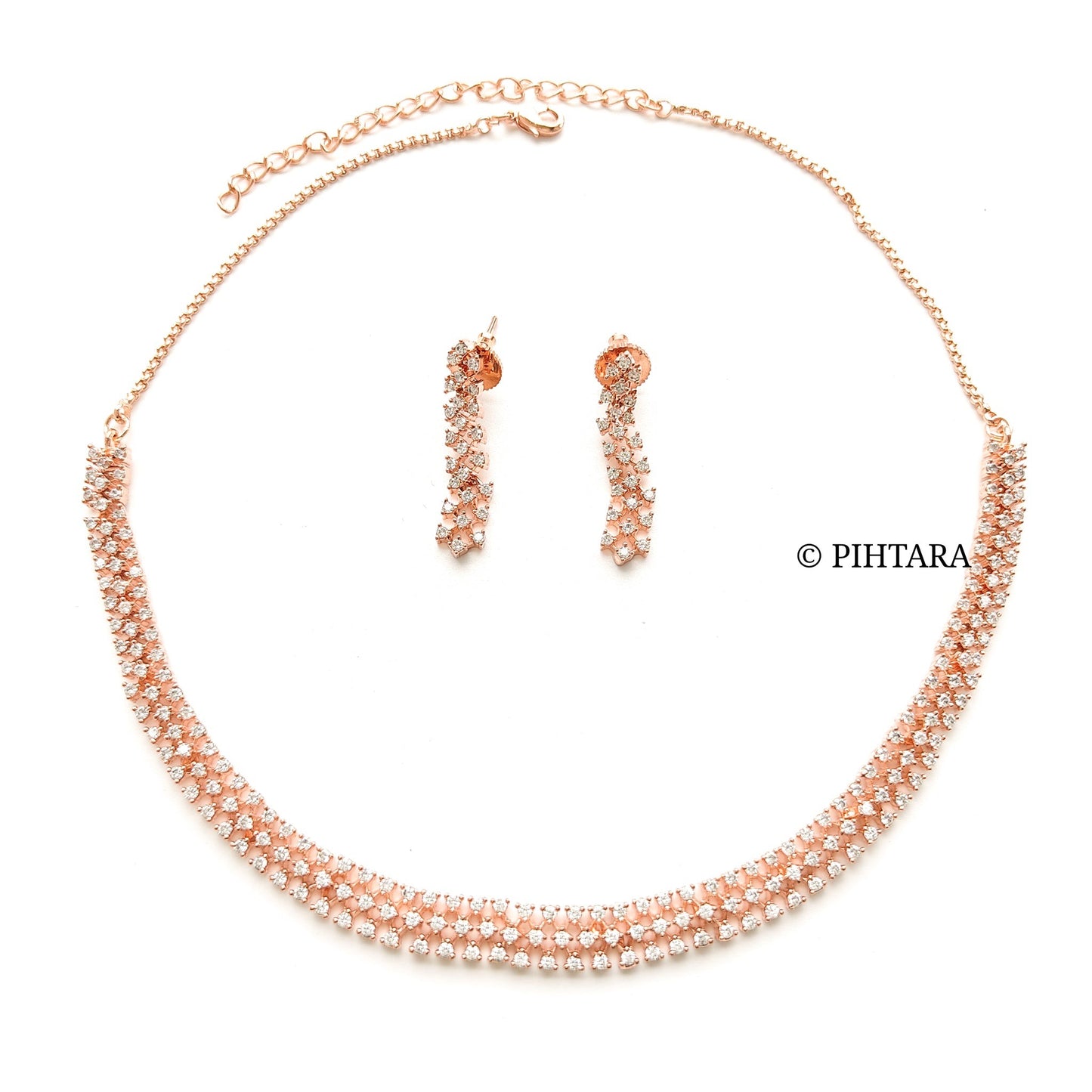 single line diamond tennis necklace set