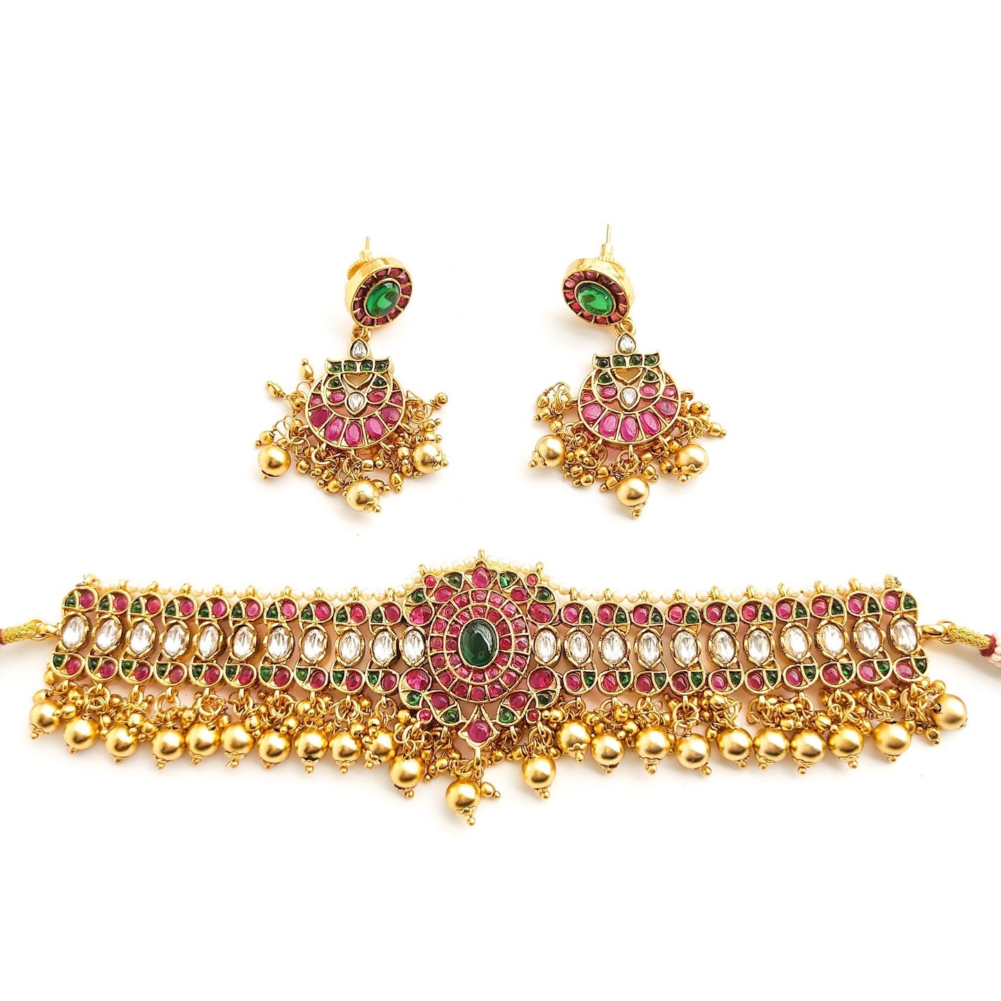 Gold plated kemp stone choker set