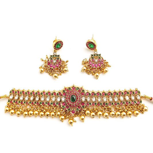 Gold plated kemp stone choker set