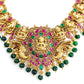 Antique gold lakshmi bridal necklace with green beads