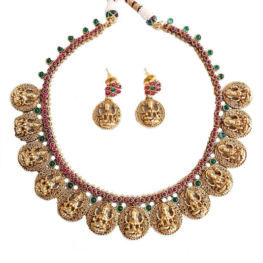 Antique coin necklace with lakshmi motifs