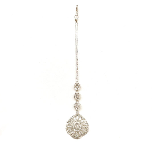 white stone zircon maangtikka