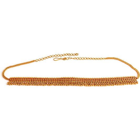 Gold hip chain with red stones for sarees