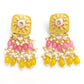 Pastel Yellow meenakari choker set with pink beads