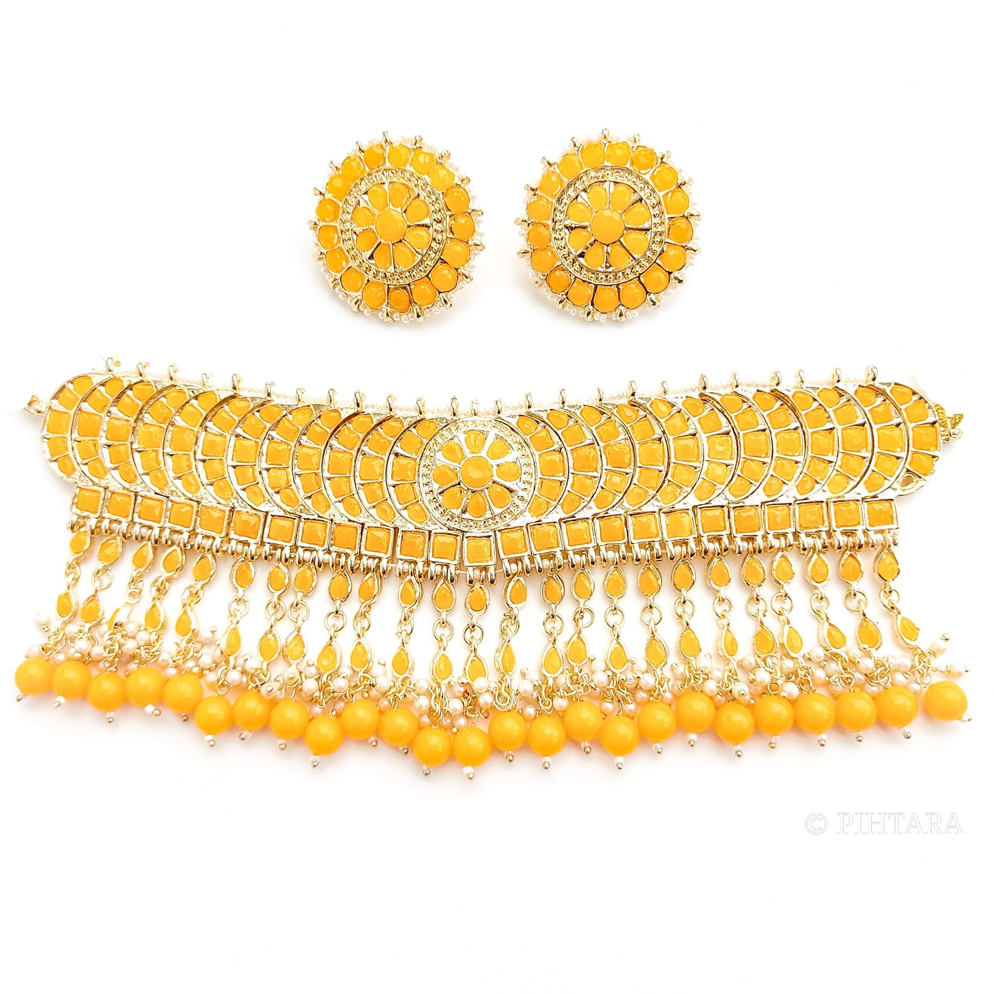 Haldi yellow choker with matching studs