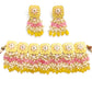 Pastel Yellow meenakari choker set with pink beads