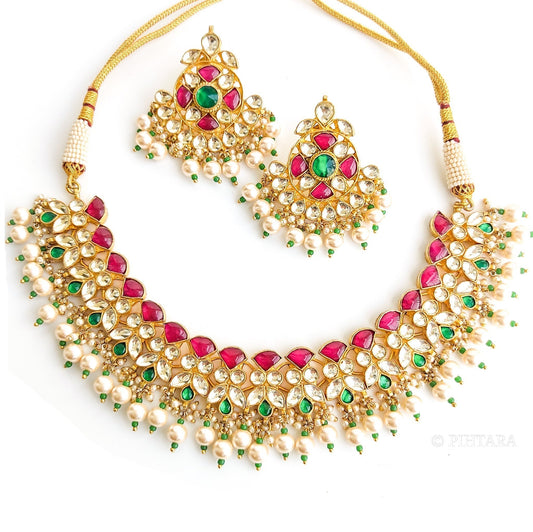 jadau kundan necklace set with pearls