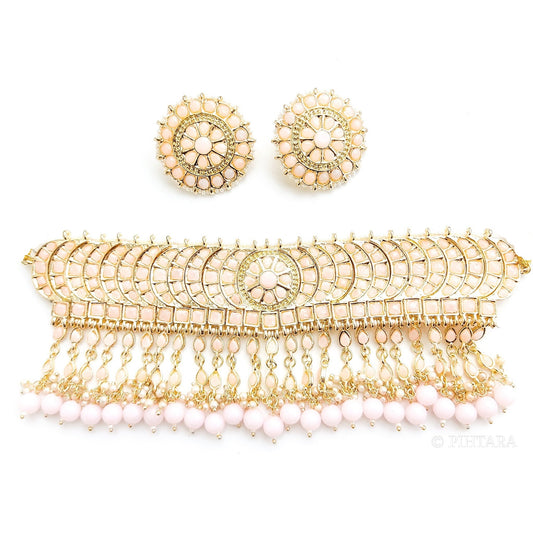 Baby pink choker set. Pastel pink stone choker set.