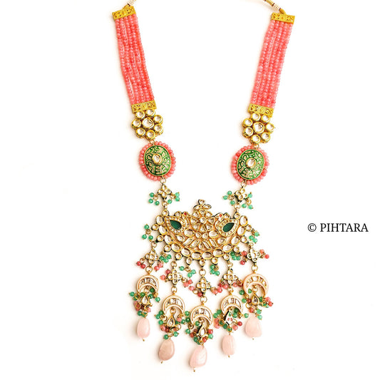 pink beads kundan haar set