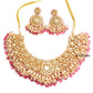 Jadau kundan bridal necklace set with dark pink beads