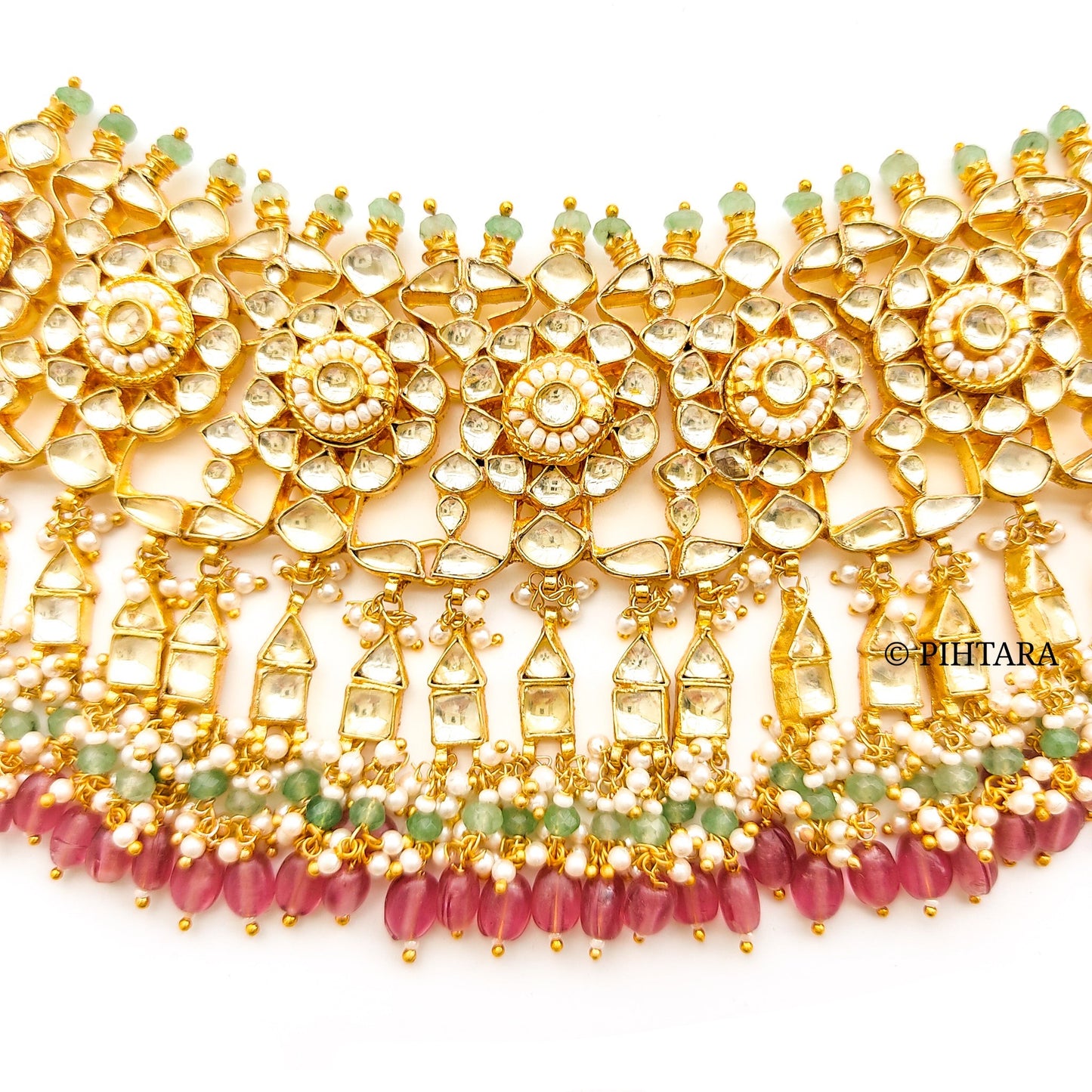 Jadau kundan choker set with pink beads