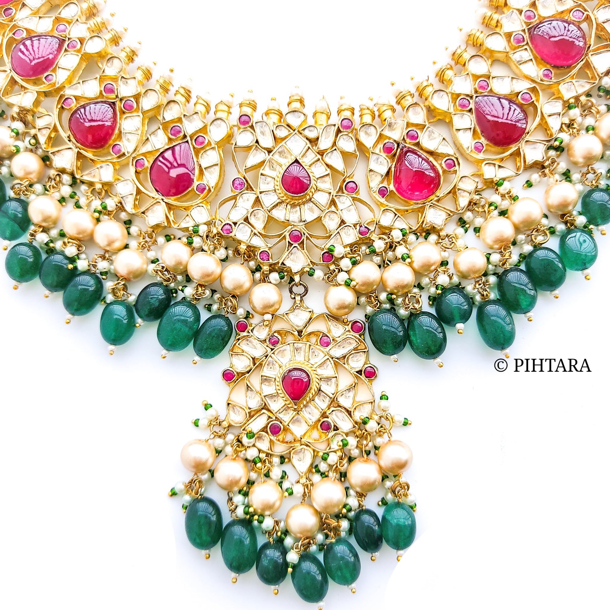 Jadau kundan necklace set with green beads