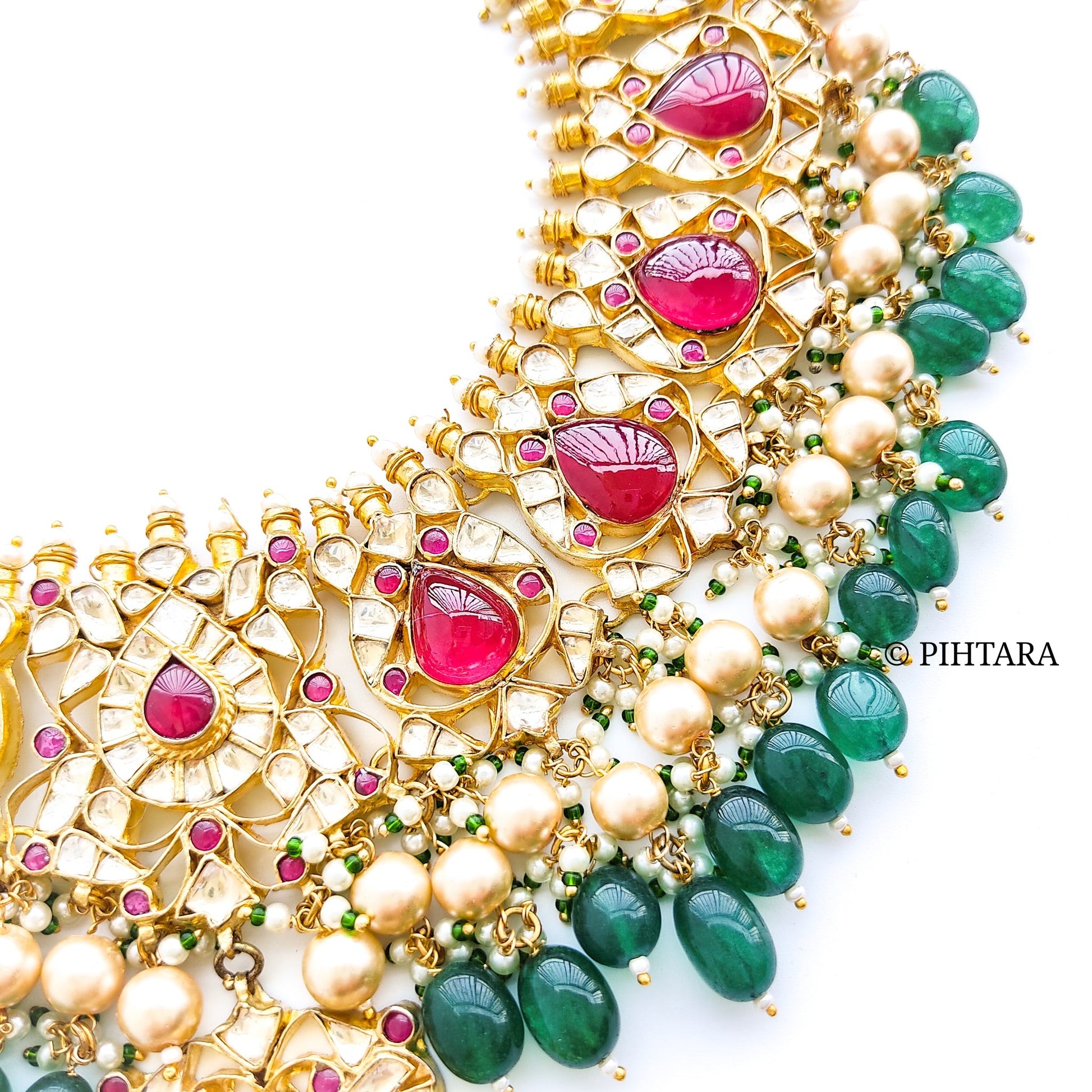 Jadau kundan necklace set with green beads