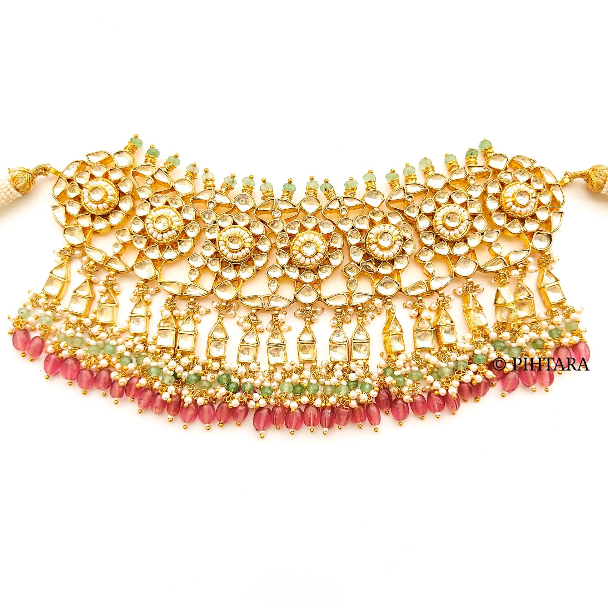 Jadau kundan choker set with pink beads