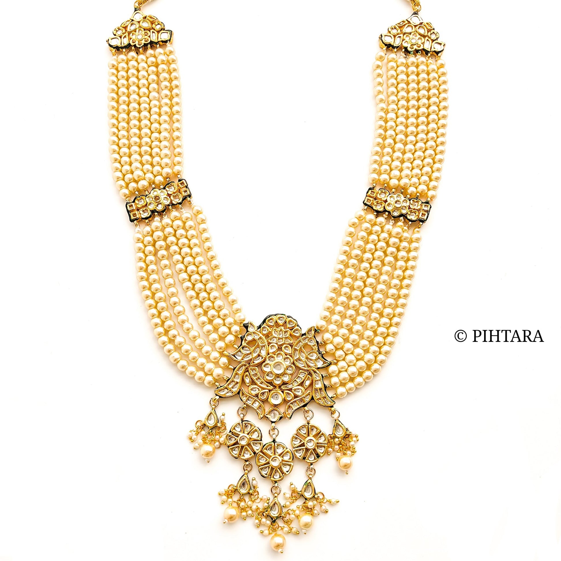 Pearls long haar set with kundan pendant