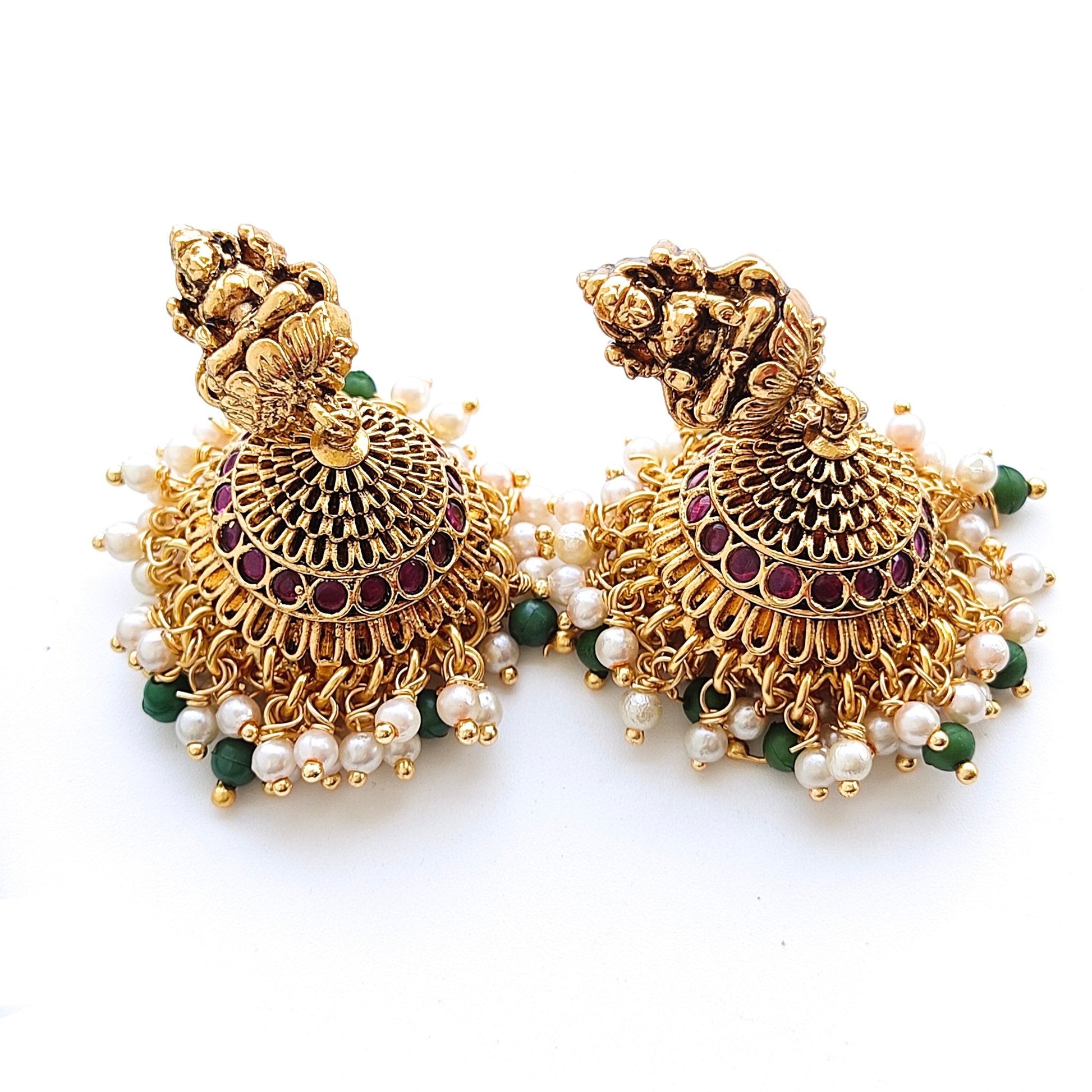 green beads haar with lakshmi pendant