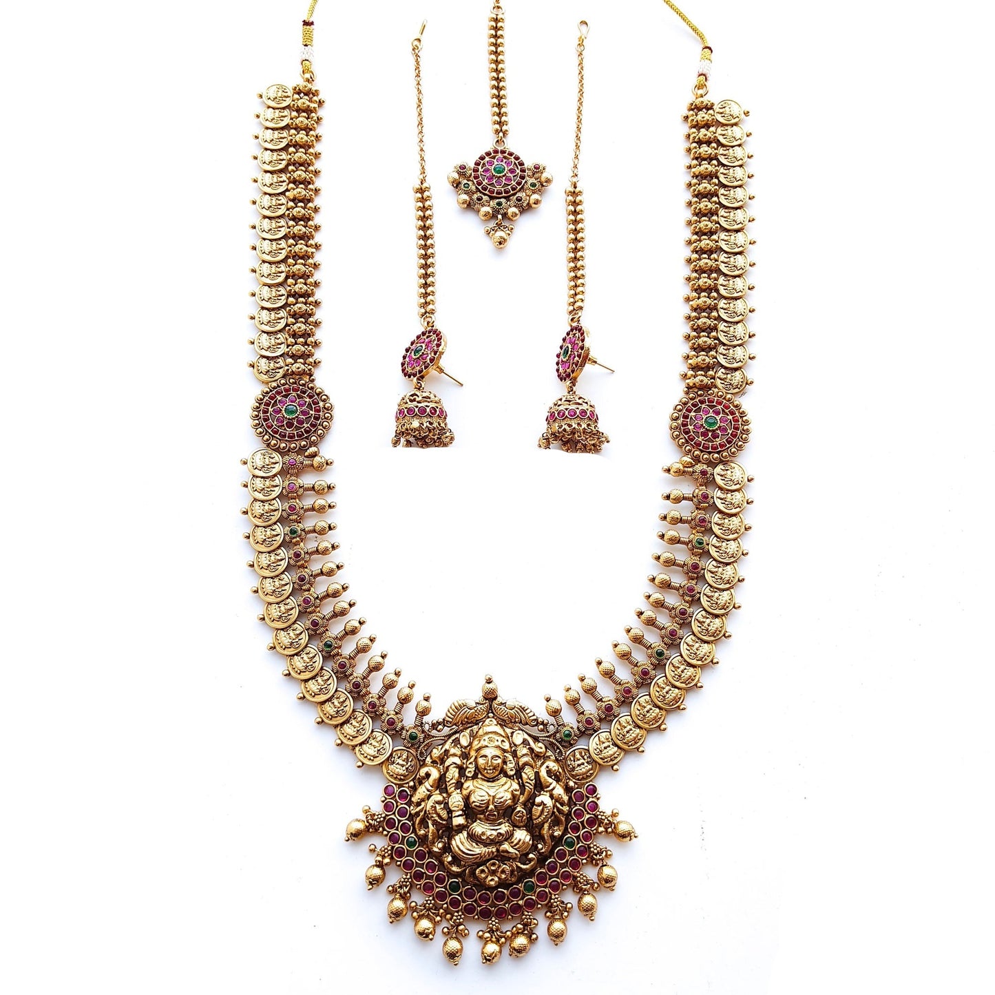 antique long necklace set with maangtikka
