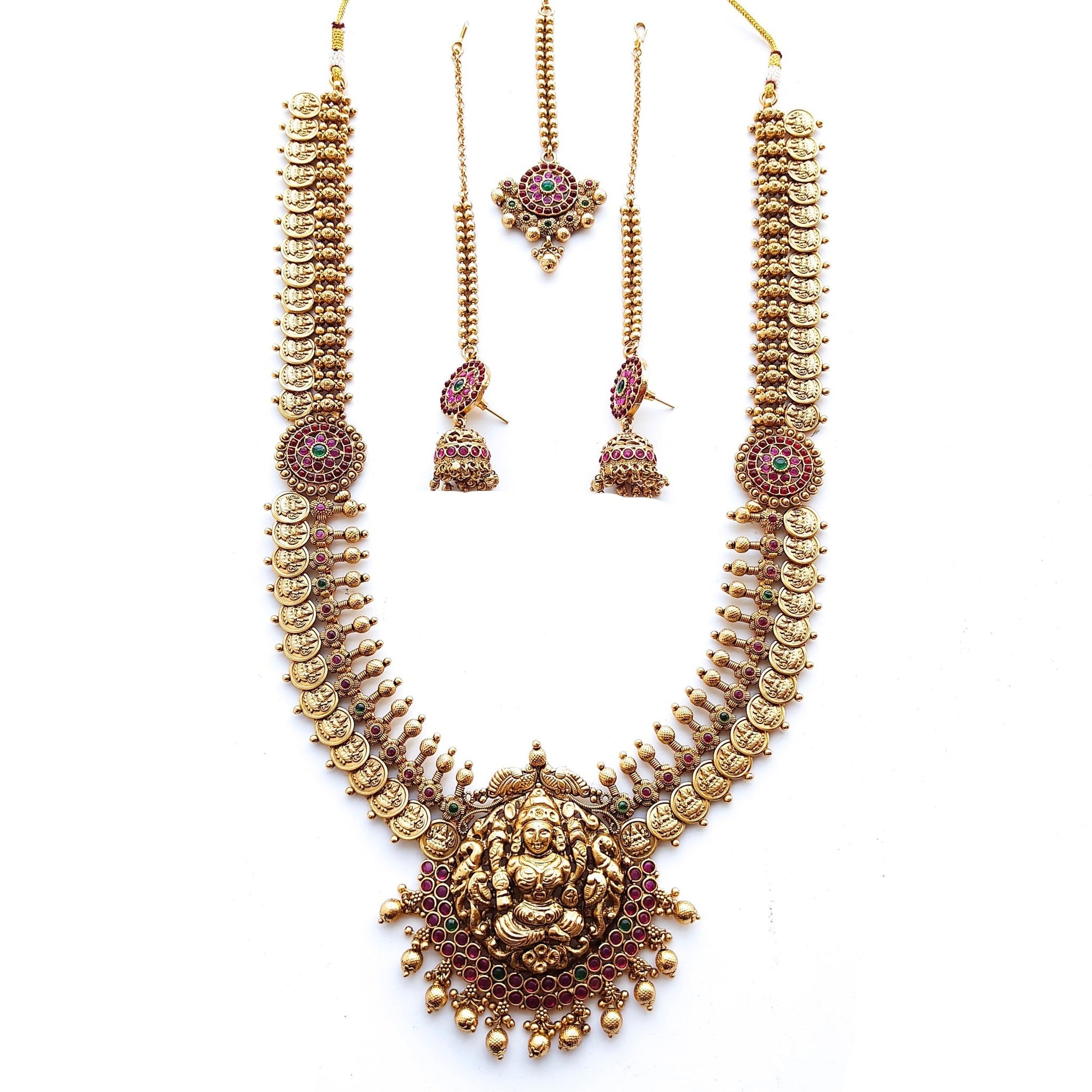 antique long necklace set with maangtikka